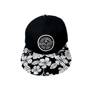 Koloa Surf Company Snapback Hat Black Floral Hibiscus Print Brim Kauai Hawaii